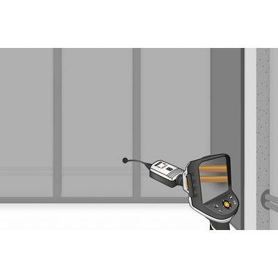 Image of a thermal imaging camera pointing at a grey surface. It shows two orange stripes on the screen.