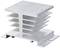 A silver-coloured metal heatsink with multiple flat fins for heat dissipation.