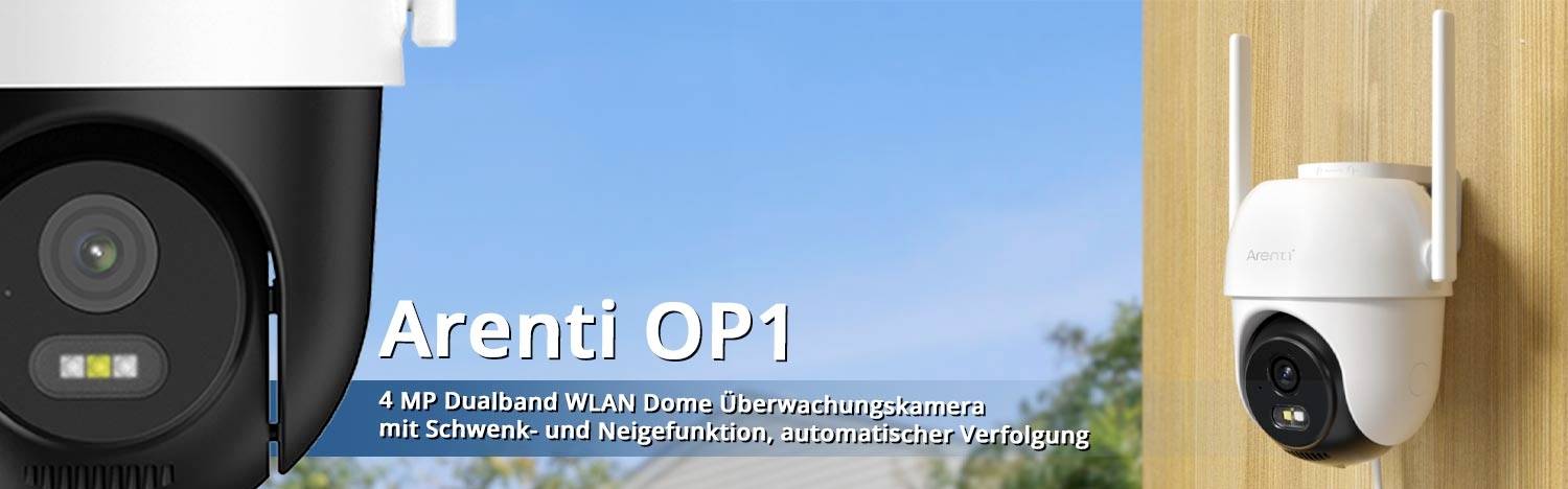 Arenti OP1 Surveillance Camera, 4 MP, Dual-Band Wi-Fi, with Pan and Tilt Function, Automatic Tracking.