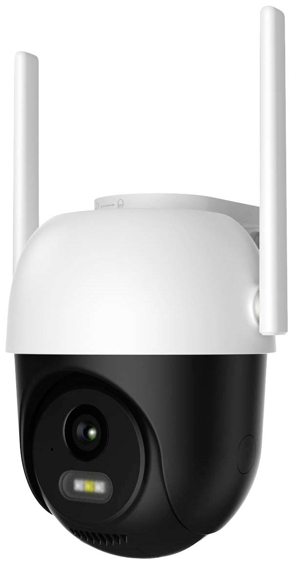 Surveillance camera with antennae, black casing and white top panel. Suitable for outdoor use.