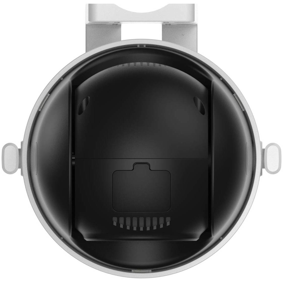 Round, grey microscope slide with a black, curved interior space, likely a holder or casing, viewed from above.