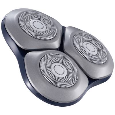 'Three rotating razor blades in a black housing, suitable for electric shavers.'