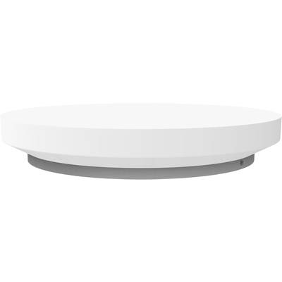 The image shows a round, white ceiling light with a simple, modern design. It is viewed from below.
