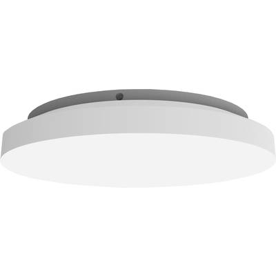 Round ceiling light with grey frame and white lampshade, suitable for modern interiors.