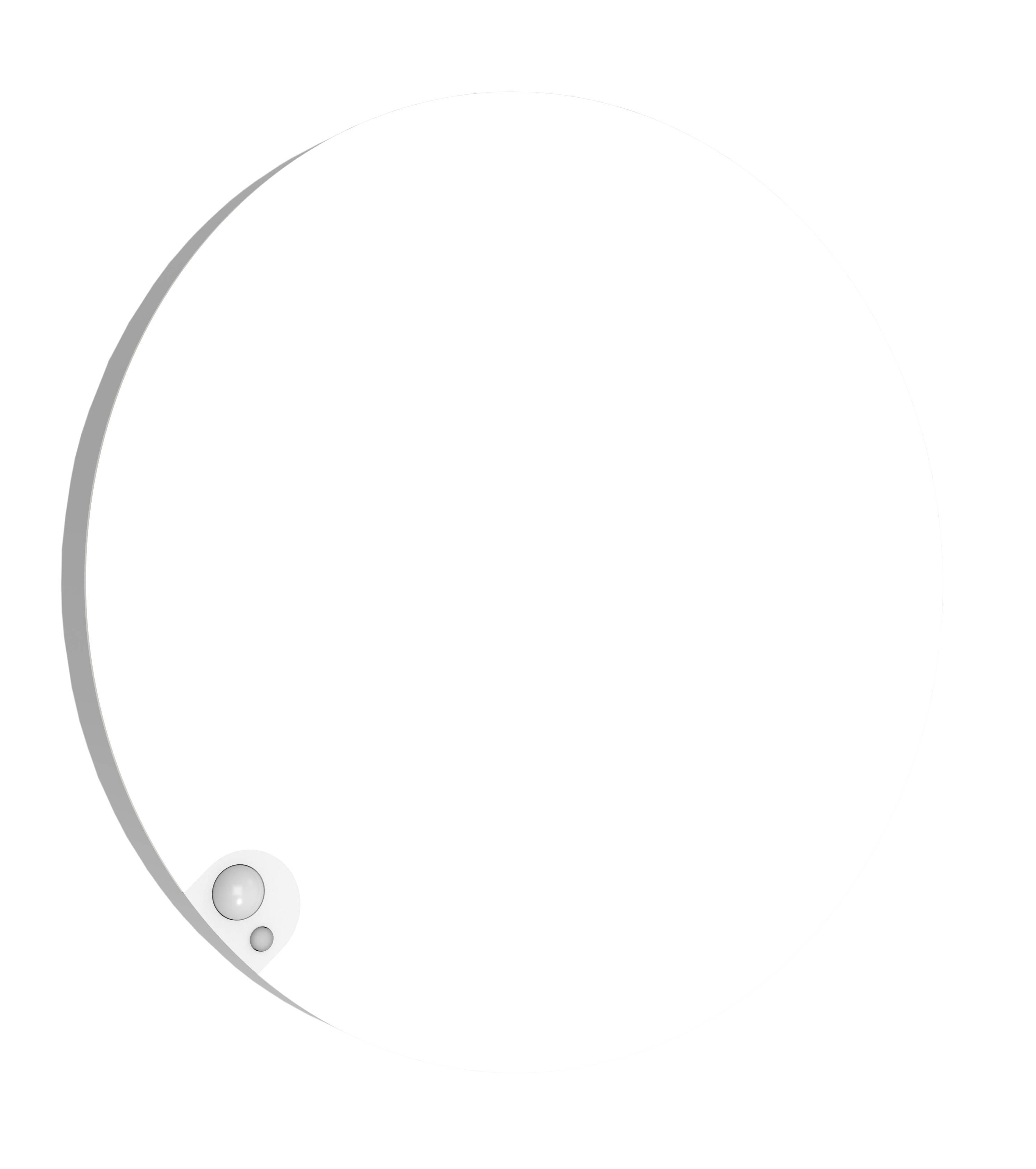 A round, white wall light with a small sensor located bottom left.