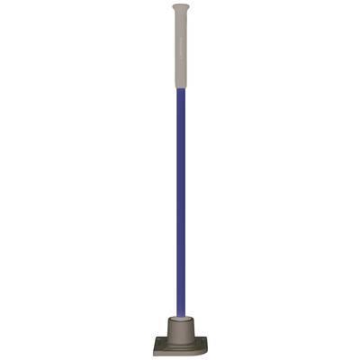 A blue broom with a grey handle in a floor bracket. Ideal for cleaning floors, practical in any household.