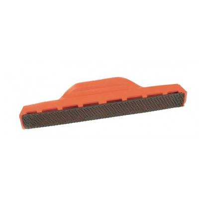 A red sanding pad with a black, textured surface, used for manual surface sanding.