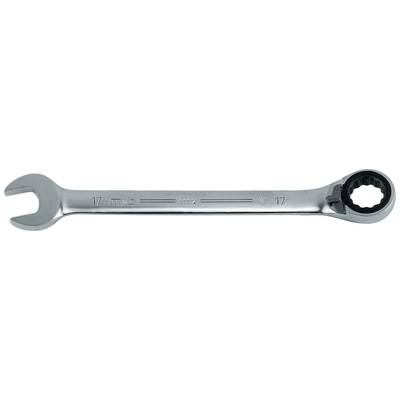 Spanner with open and closed ends, size 17, made of metal.