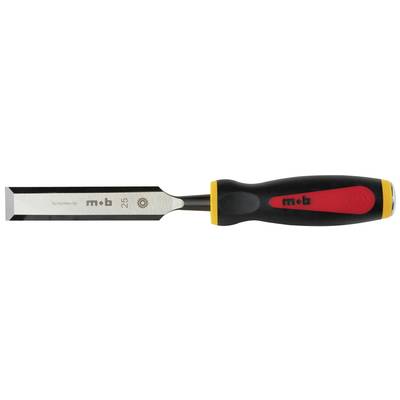 Chisel with wooden handle, metal blade engraved with 'mob' and measurement '25', suitable for precision woodwork.