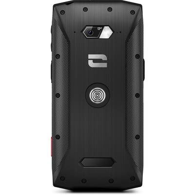 A robust smartphone with a metal casing, 13 MP camera and brand logo on the back. Developed for outdoor activities.