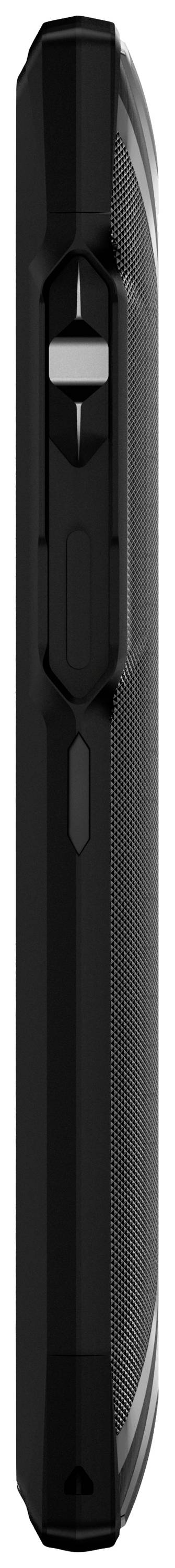 A black, sleek device viewed from the side with a slider in the middle.