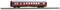 Red model train carriage to scale on track with 'Mitropa' inscription. Vehicle has many windows and a silver roof.