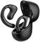 Black wireless earbuds in an open charging case. Ergonomic design for a secure fit around the ear.
