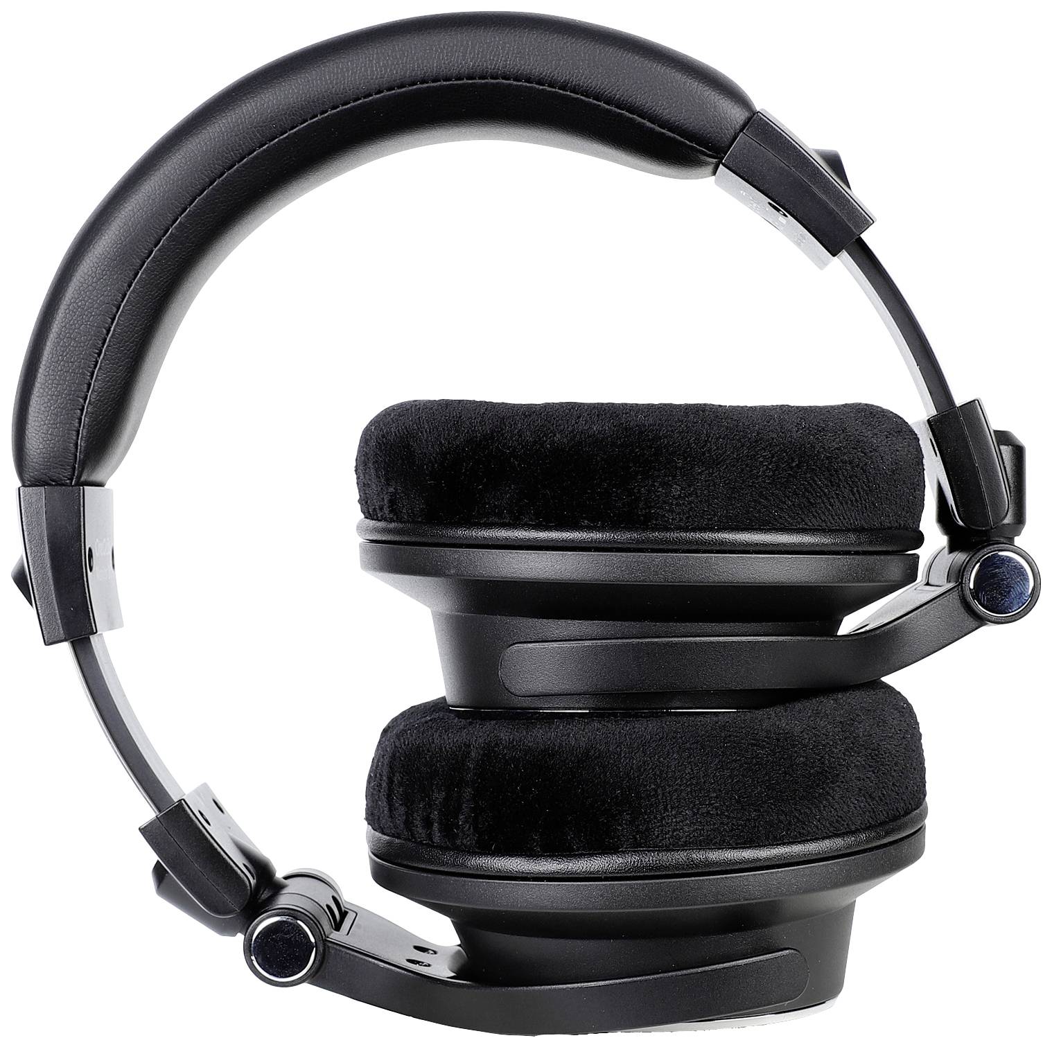 Black, foldable over-ear headphones with padded ear cups and headband, pictured against a white background.