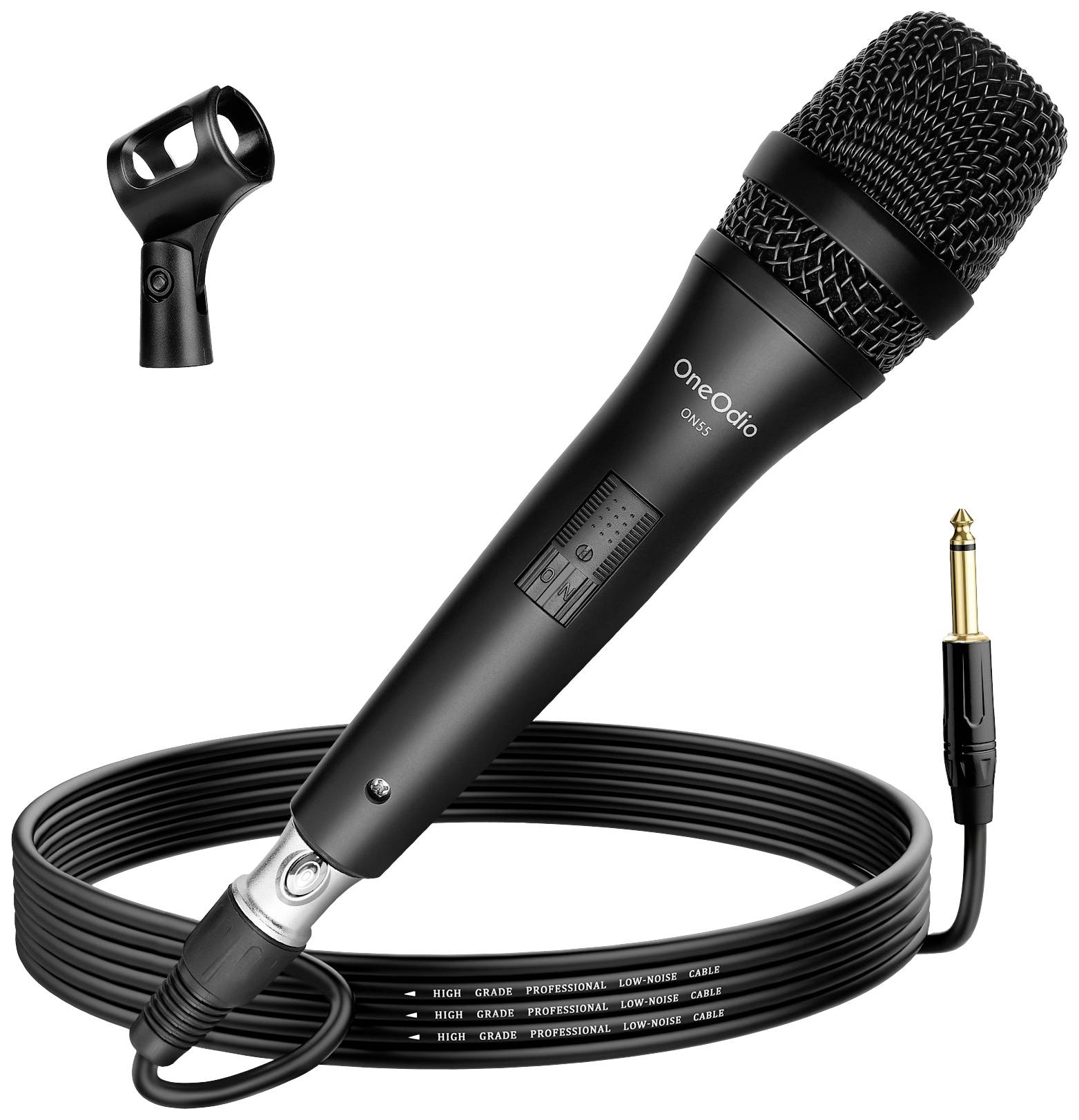 OneOdio ON55 Handheld Microphone (vocals) Transfer type (details):Corded incl. cable, incl. clip, Steel enclosure Microphone (6.3 mm jack), XLR Corded Black