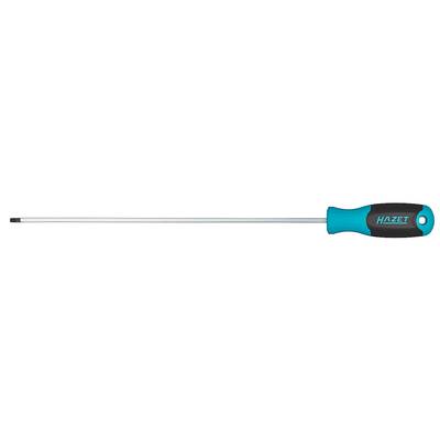 Screwdriver with long metal shaft and ergonomic handle, blue-black, with 'HAZET' inscription.