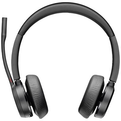 Black wireless headphones with a microphone on the left side, suitable for communication and listening to music.