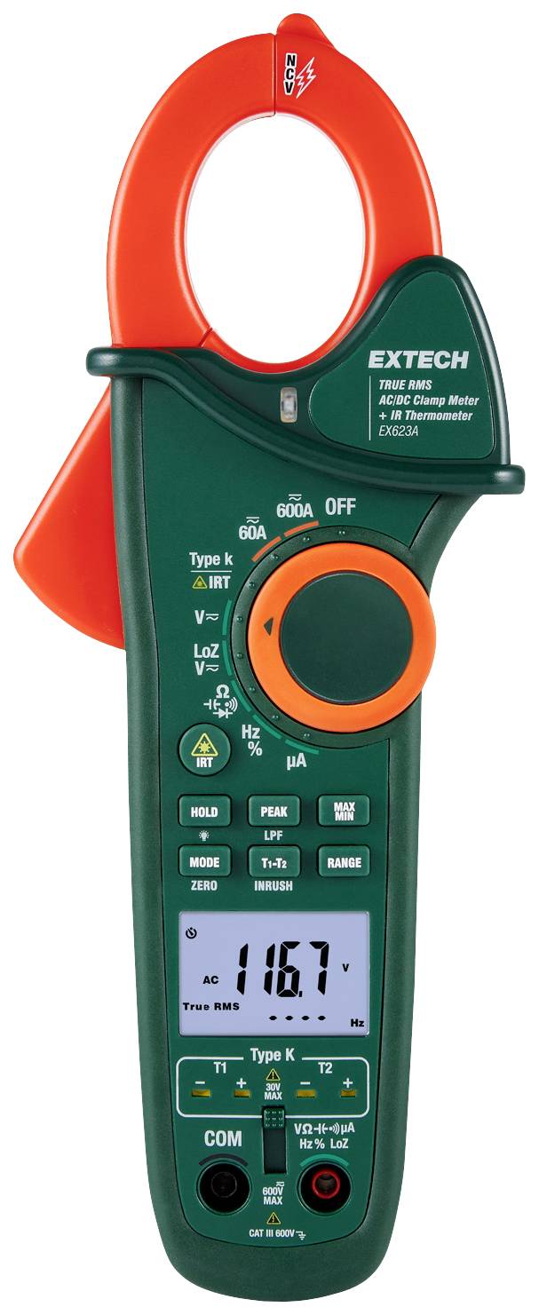 Extech Extech EX623A Clamp meter Digital IR thermometer CAT III 600 V Display (counts): 6000