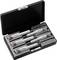 An opened case with five precision screwdrivers in plastic holders, suitable for delicate work such as electronics repairs.