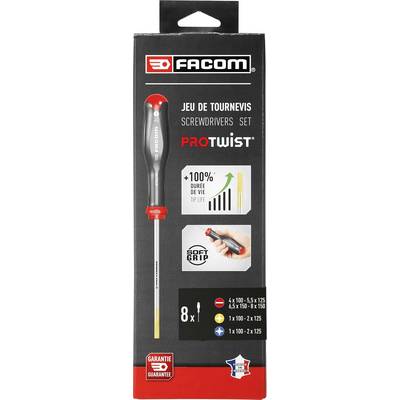 'Facom Protwist Screwdriver Set with Eight Pieces. Contains Various Sizes and Promises Double Tip Lifespan.'