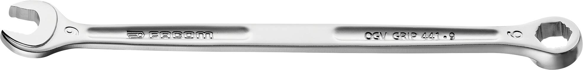 A double-ended spanner with an open-end and ring-end side, on which the size "22 x 24 mm" is engraved.