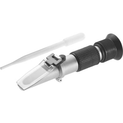 A refractometer with pipette, used for determining the refractive index of liquids, on a white background.