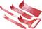 Five red plastic tools for dismantling car trim parts. Different shapes for various applications.