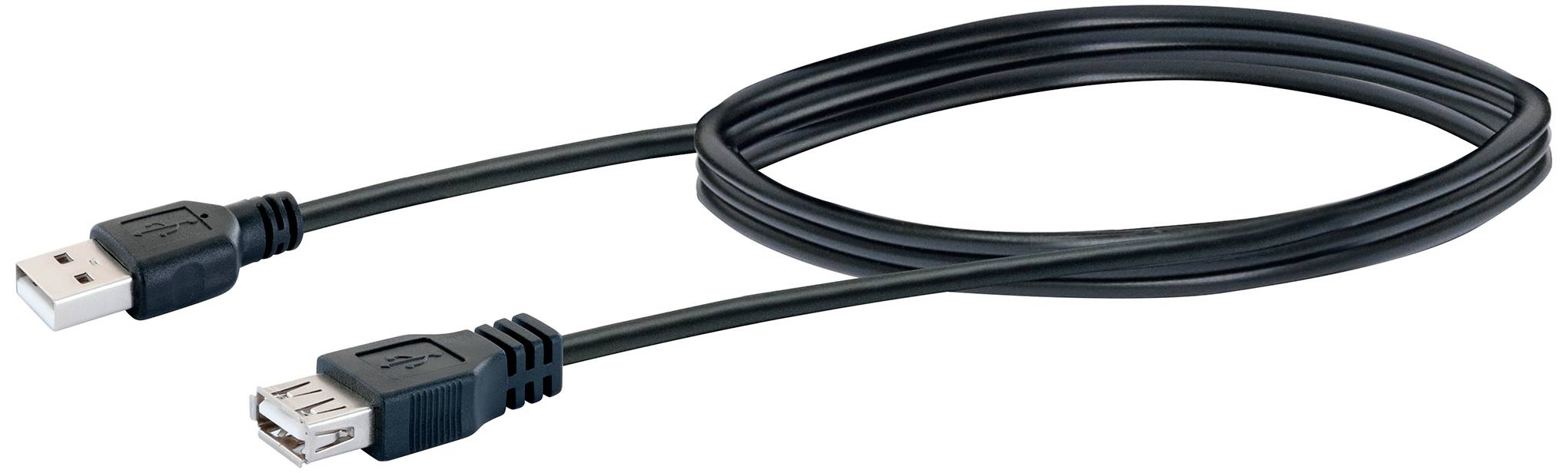 USB extension cable with a USB-A plug on one side and a USB-A socket on the other, suitable for data transfer.