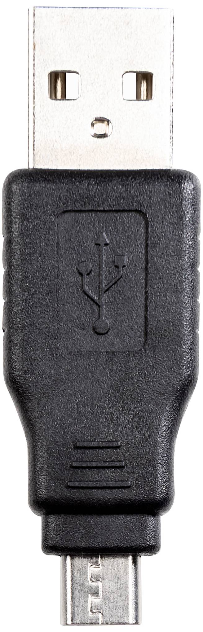 A USB-to-Micro-USB adaptor plug for connecting devices with different ports.