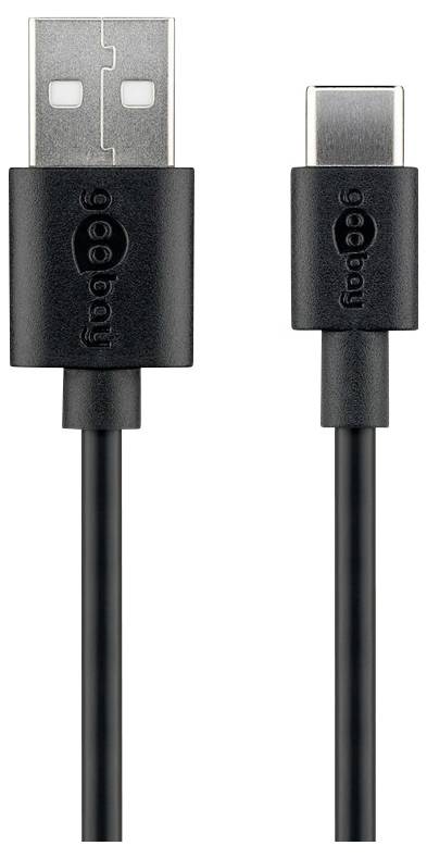 Goobay USB cable USB 2.0 USB-C® plug, USB-A plug 1 m Black Duplex use connector, Aluminium connector, round wire, PVC coating 45735