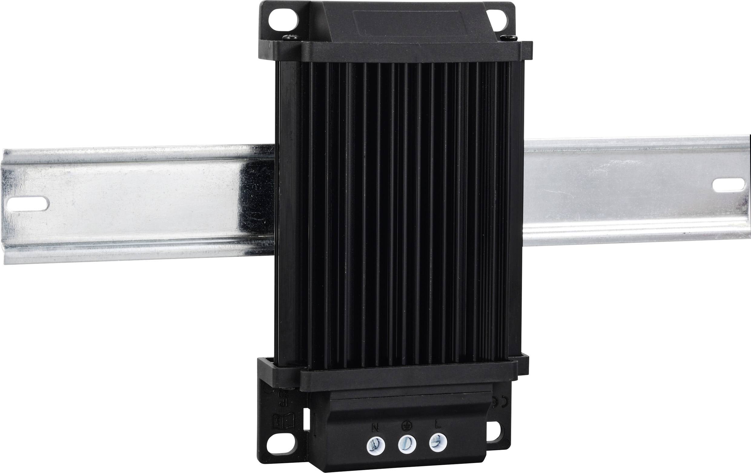 A black, ribbed housing is mounted on a metal rod. No additional details or functions are discernible.