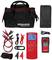 Electronic Measuring Instrument Set in Red with Carry Case and Accessories: Cables, Clamps, Charger. Main Device Displays Digital Readings.