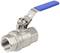 Stainless steel ball valve with blue lever handle, suitable for pipe connections in industrial and sanitary applications.