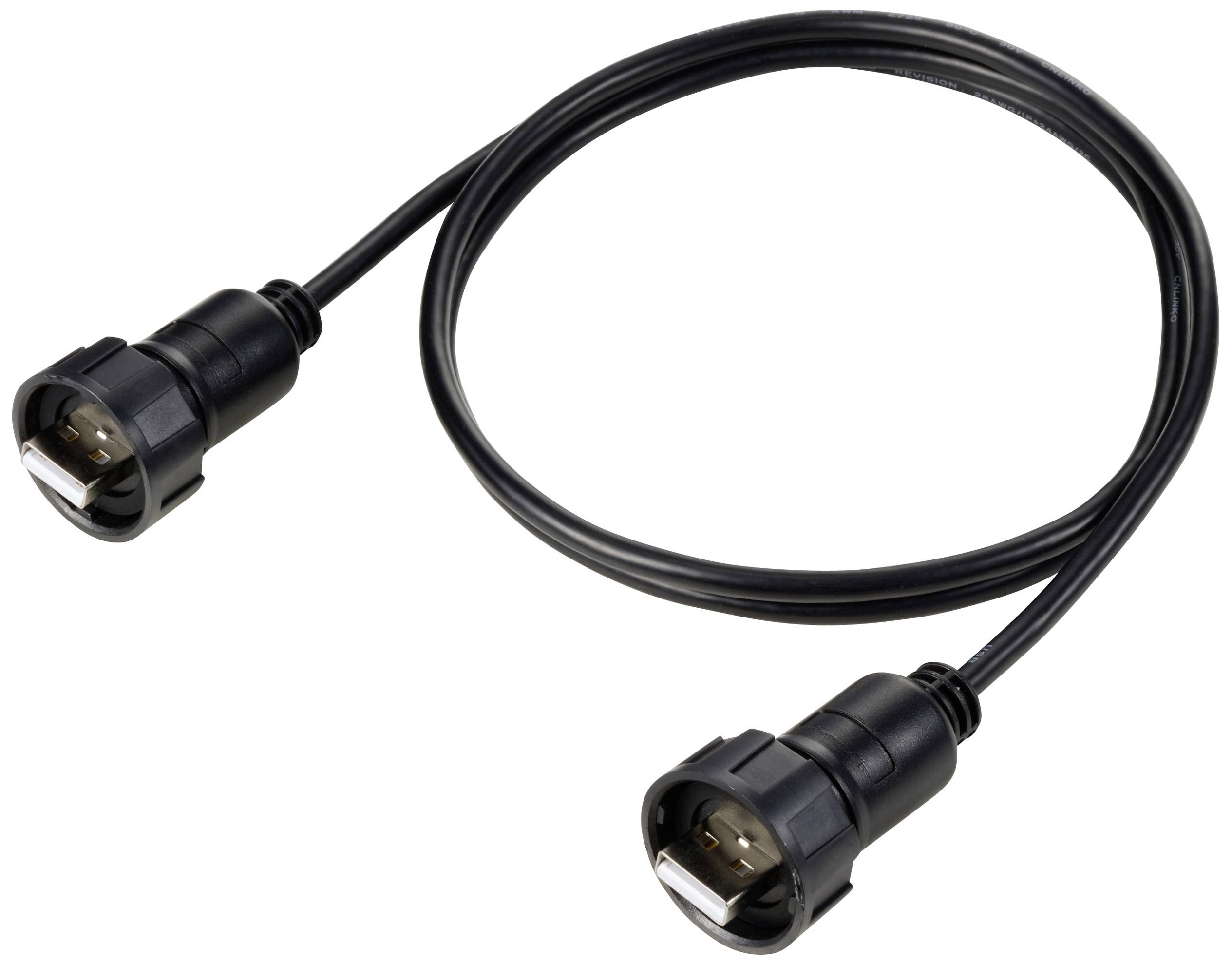 Two black USB cables with connectors at each end, suitable for data transfer or charging devices.