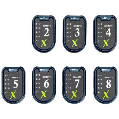 Seven numbered remote controls with green 'X' markings and labels from 2 to 8. Purpose unclear.