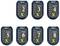 Seven numbered remote controls with green 'X' markings and labels from 2 to 8. Purpose unclear.