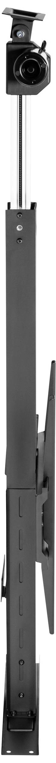 Black mounting bracket for flat screens, adjustable and tiltable, suitable for ceiling mounting in offices or living spaces.