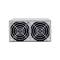 A rectangular, grey device with two fans at the front, protected by metal grilles. It is a cooling system or ventilation unit.
