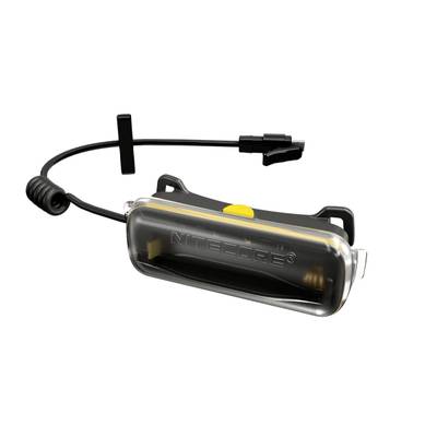 Compact torch accessory with a transparent case, black frame, and yellow button.