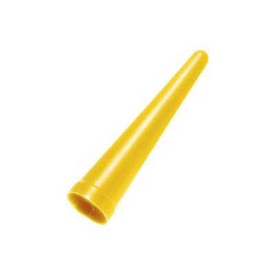 A yellow traffic cone used for traffic direction or cordoning off areas.
