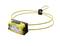 Small, yellow head torch with two round LED lights and a yellow-black elastic strap; ideal for outdoor activities.