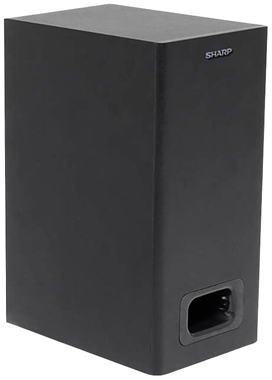 Black loudspeaker in a rectangular shape with the 'Sharp' logo positioned in the top right corner.