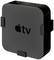 Black Apple TV in a square casing, with the Apple logo and letters 'tv' on the front, offering digital streaming functions.