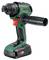 A green Bosch cordless drill driver with a red switch and side handle. Device is standing upright, no visible usage.