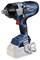 Cordless drill in blue and black with a red button, silver tip and Bosch logo, shown without battery.