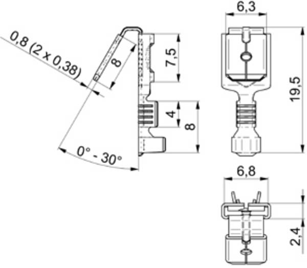 Vogt Verbindungstechnik 3838an.67 Distributor terminal + branch joint Connector width: 6.30 mm Connector thickness: 0.80 mm Not insulated 250 pc(s)