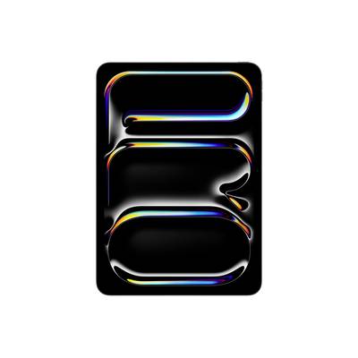 The image depicts the number '5' on a black background, designed with shimmering, rainbow-coloured accents that convey a futuristic aesthetic.