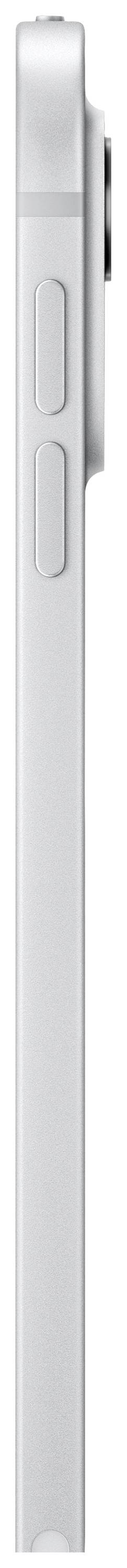 Side view of a slim, white smartphone with two volume controls and a protruding camera.