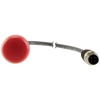 A red, round switch with a grey cable and a connector at the end.