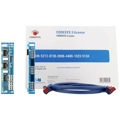 'CODESYS 3 Licence' box and electronic components with wiring, showing serial number for software activation.